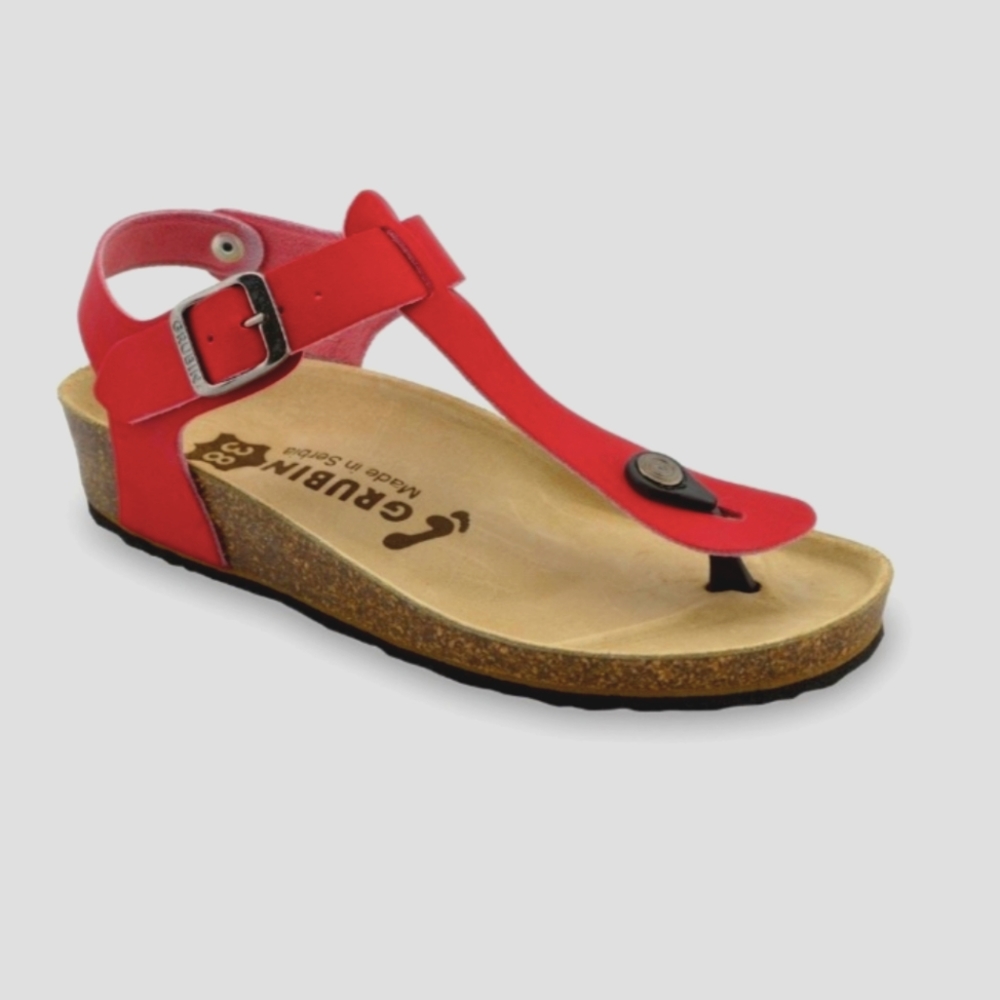 Grubin Birkenstock 39 (EU) 9 (US) Narrow Genuine Leather Sandals Orthopedic Red